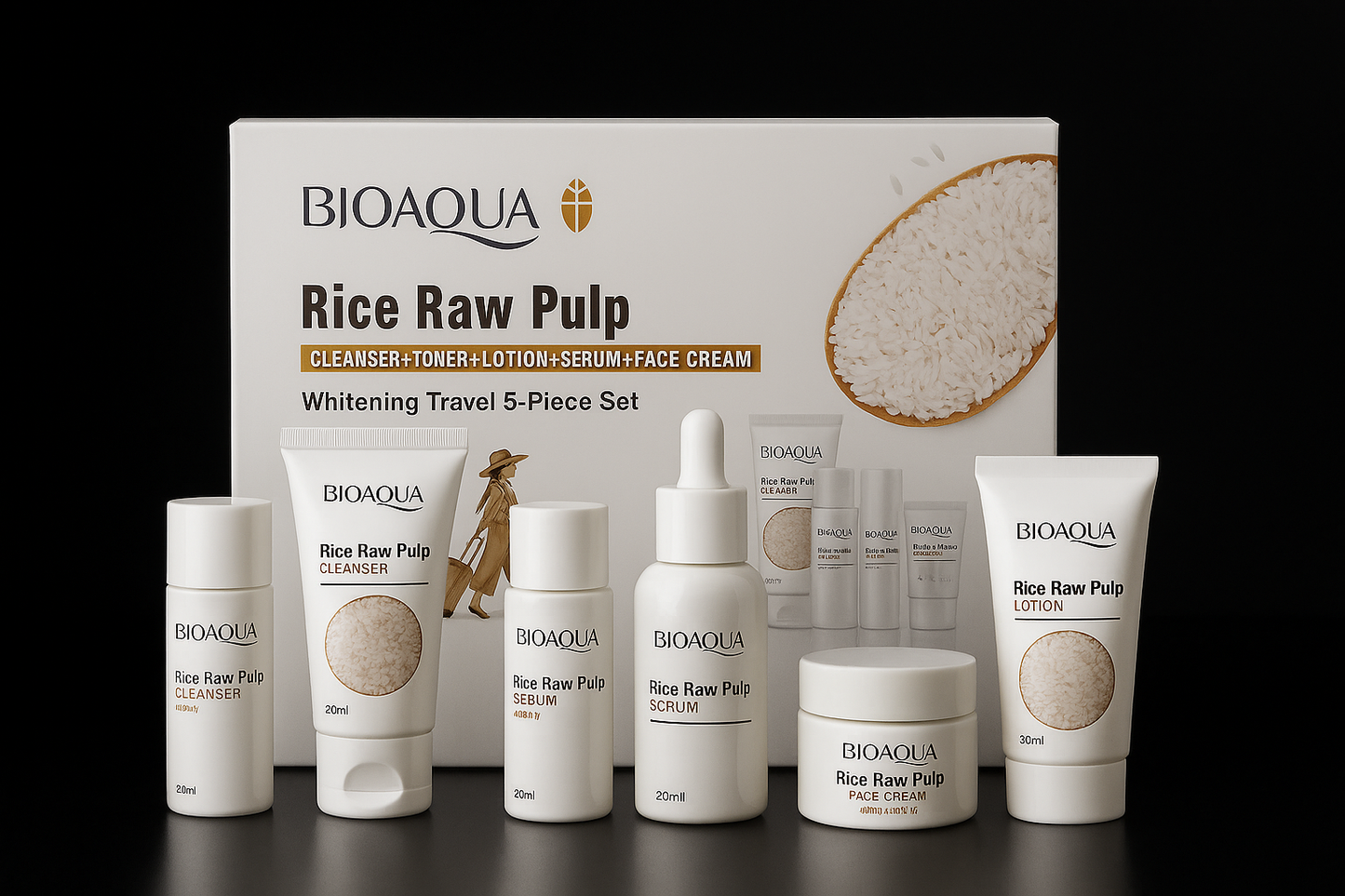 BIOAQUA Rice Raw Pulp Complete Set - 5-Piece Premium Skincare Gift