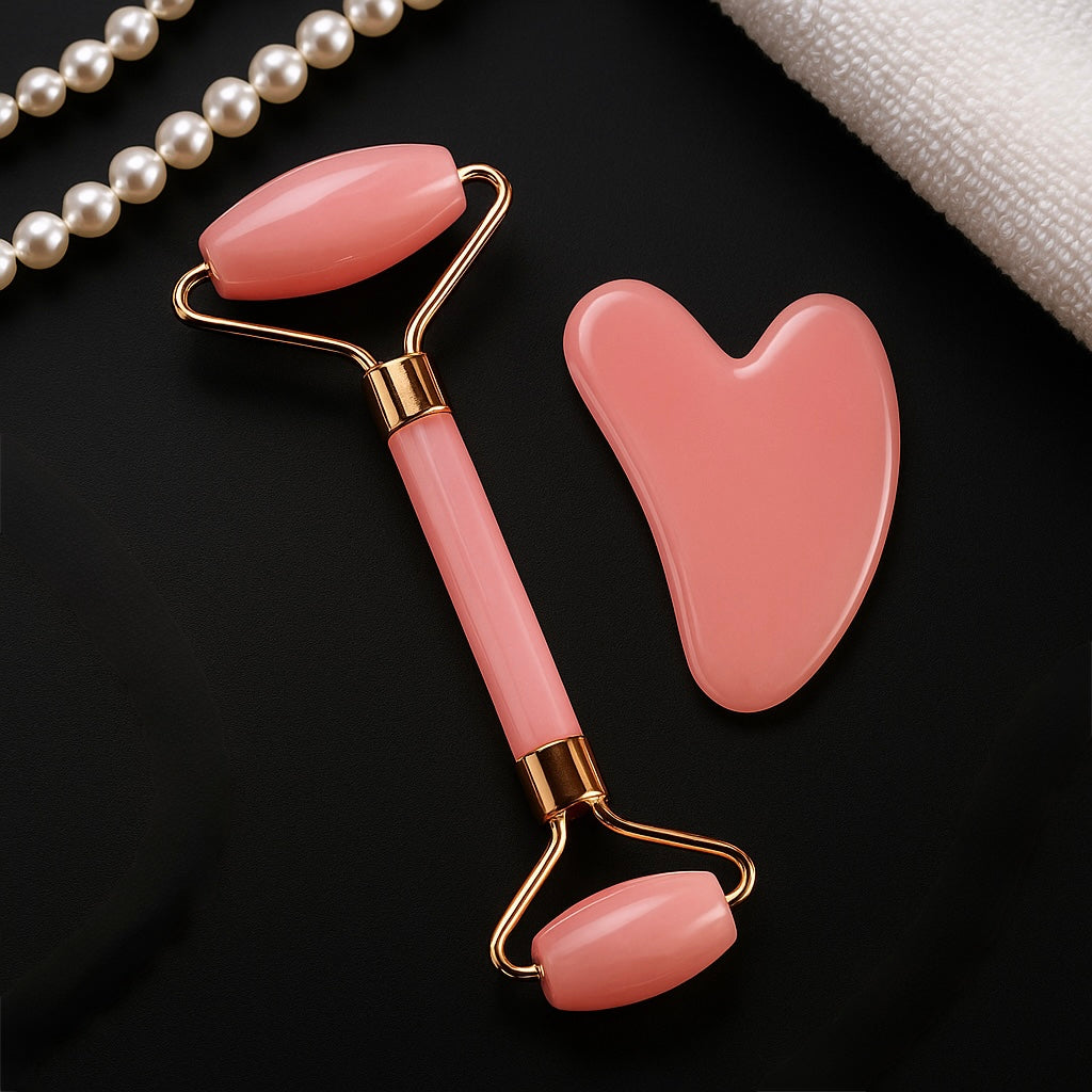 Rose Quartz Resin Roller & Gua Sha